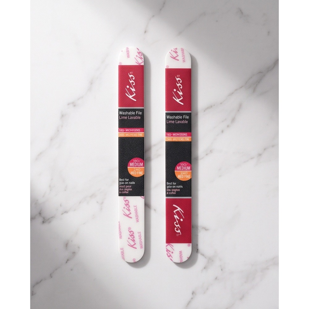 Kiss Washable Nail Files 2 Pack 180/240 Grit Medium Fine Double Sided NEW